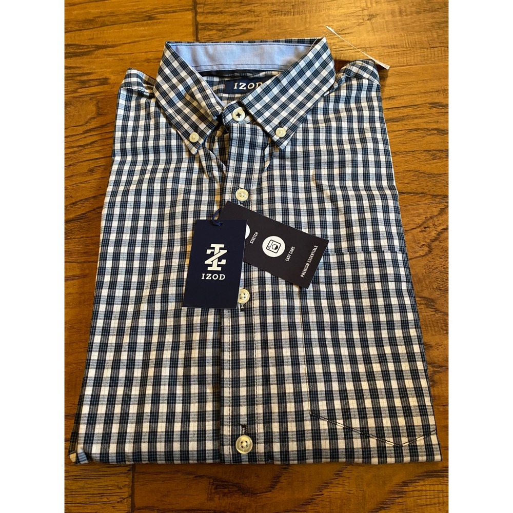 IZOD Mens Gingham Check Long Sleeve Button Down Shirt Black IZAGB18001 Small NWT - Picture 4 of 6